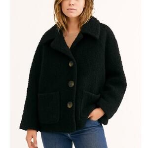 Free People So Soft Faux Shearling Peacoat Coat In Black
